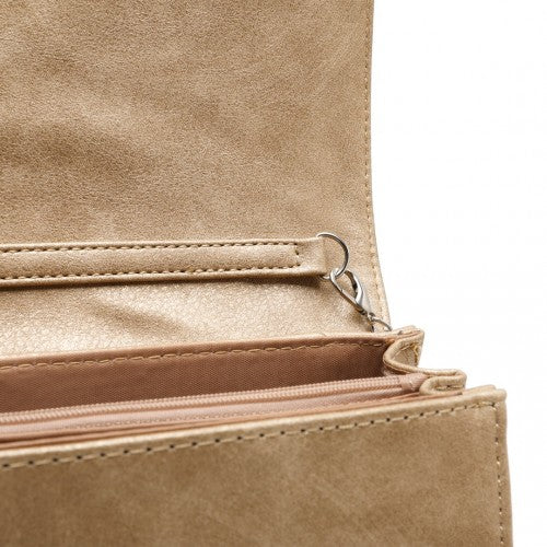 Miss Lulu Stylish Twill Clutch Leather Chain Evening Bag - Gold