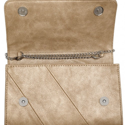Miss Lulu Stylish Twill Clutch Leather Chain Evening Bag - Gold