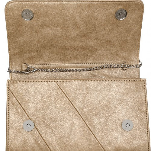 Miss Lulu Stylish Twill Clutch Leather Chain Evening Bag - Gold