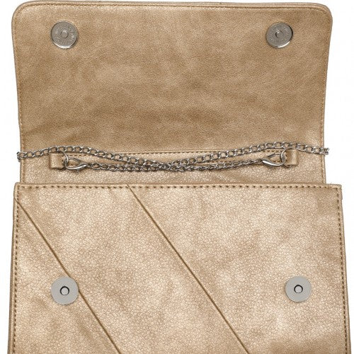 Miss Lulu Stylish Twill Clutch Leather Chain Evening Bag - Gold