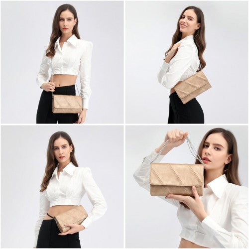 Miss Lulu Stylish Twill Clutch Leather Chain Evening Bag - Gold