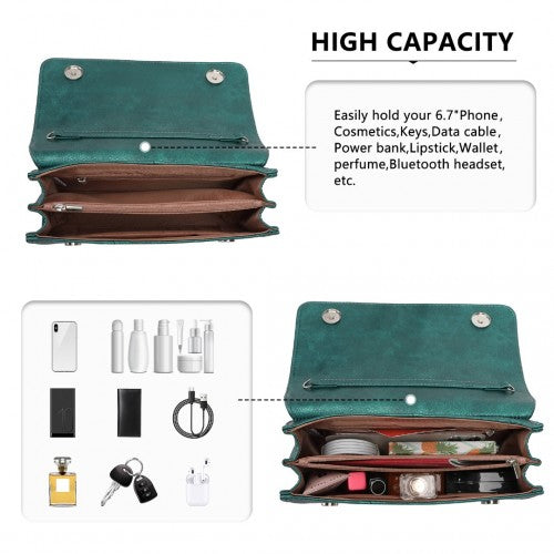Miss Lulu Stylish Twill Clutch Leather Chain Evening Bag - Green
