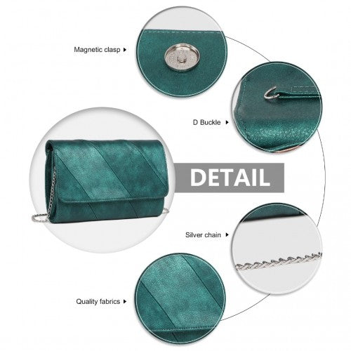 Miss Lulu Stylish Twill Clutch Leather Chain Evening Bag - Green