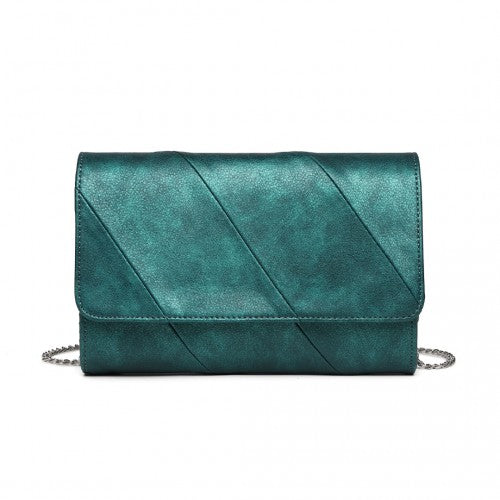 Miss Lulu Stylish Twill Clutch Leather Chain Evening Bag - Green