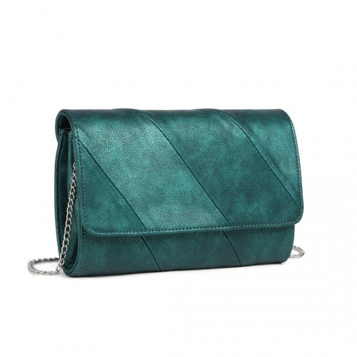 Miss Lulu Stylish Twill Clutch Leather Chain Evening Bag - Green