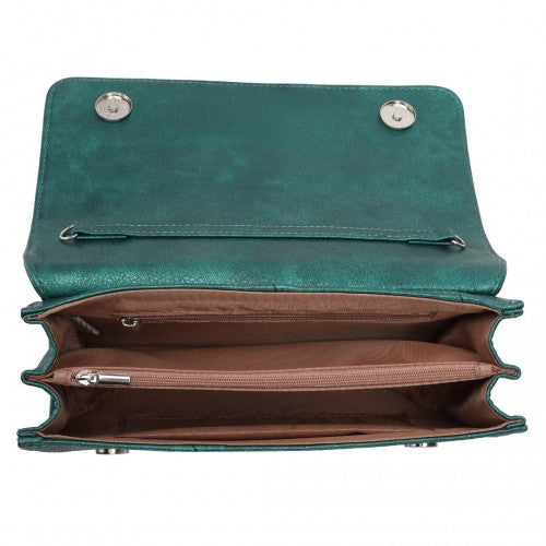 Miss Lulu Stylish Twill Clutch Leather Chain Evening Bag - Green