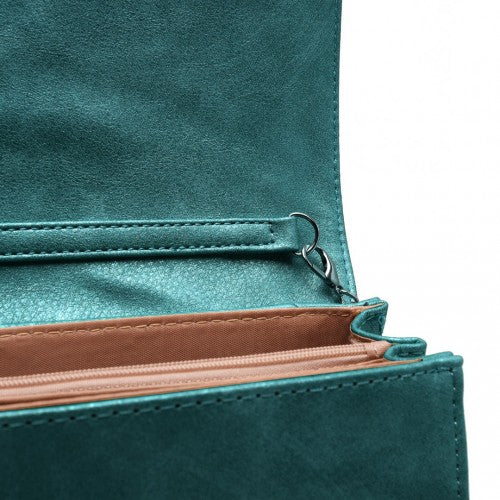 Miss Lulu Stylish Twill Clutch Leather Chain Evening Bag - Green
