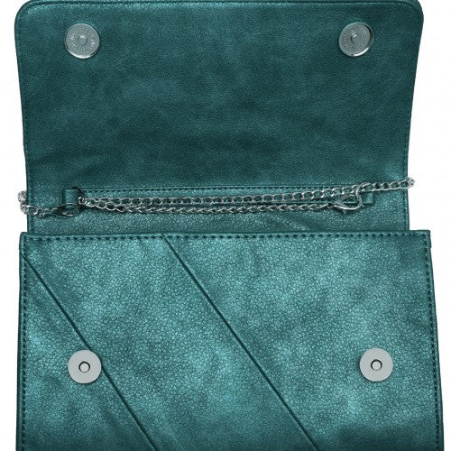 Miss Lulu Stylish Twill Clutch Leather Chain Evening Bag - Green