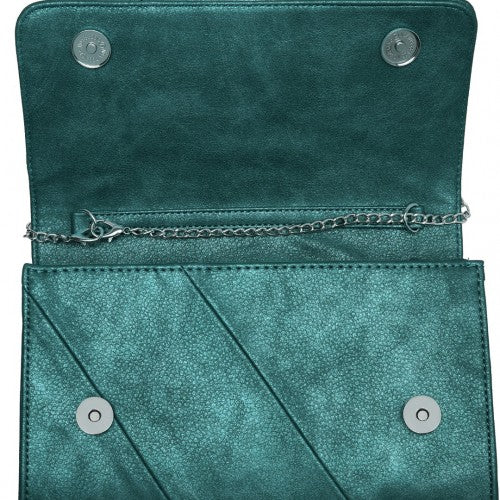 Miss Lulu Stylish Twill Clutch Leather Chain Evening Bag - Green