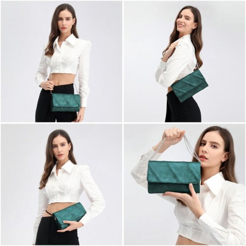 Miss Lulu Stylish Twill Clutch Leather Chain Evening Bag - Green