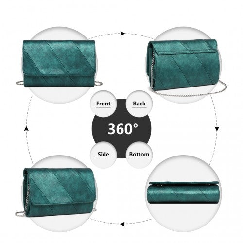 Miss Lulu Stylish Twill Clutch Leather Chain Evening Bag - Green