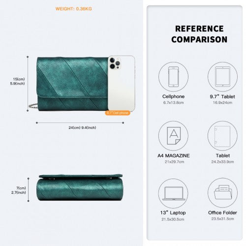 Miss Lulu Stylish Twill Clutch Leather Chain Evening Bag - Green