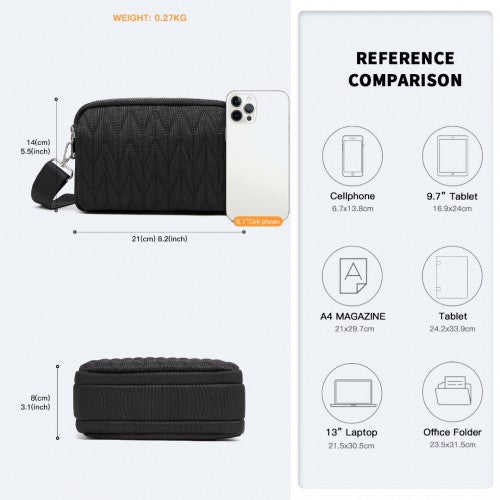 Kono Multi Pocket Waterproof Small Crossbody Bag - Black