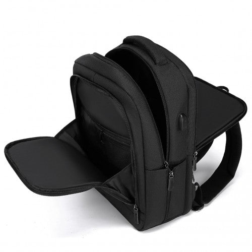 Kono Multi - Compartment Backpack with USB Port - Black