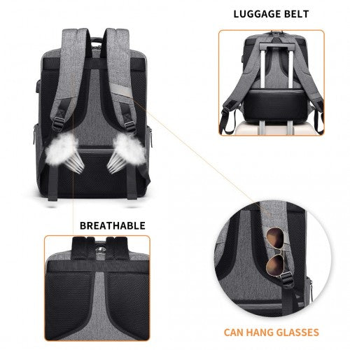 Kono Multi - Compartment Backpack with USB Port - Grey