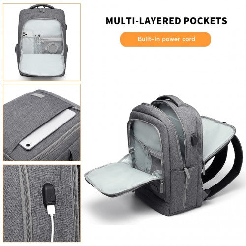 Kono Multi - Compartment Backpack with USB Port - Grey