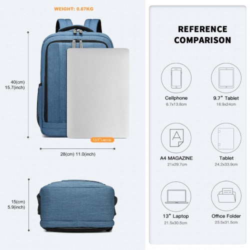 Kono Multi - Compartment Backpack with USB Port - Blue