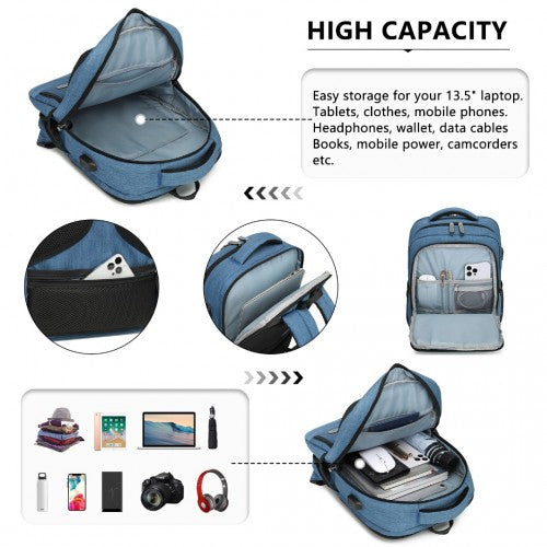 Kono Multi - Compartment Backpack with USB Port - Blue
