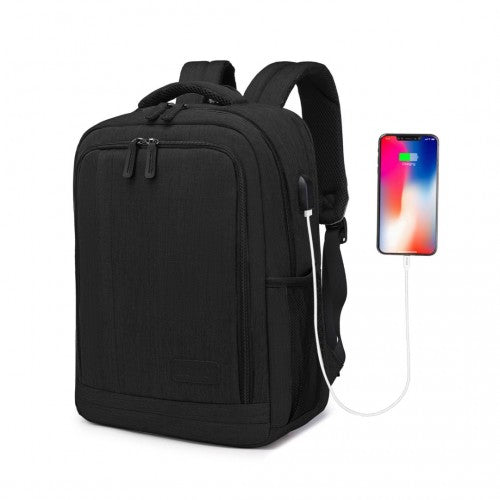 Kono Multi - Compartment Backpack with USB Port - Black