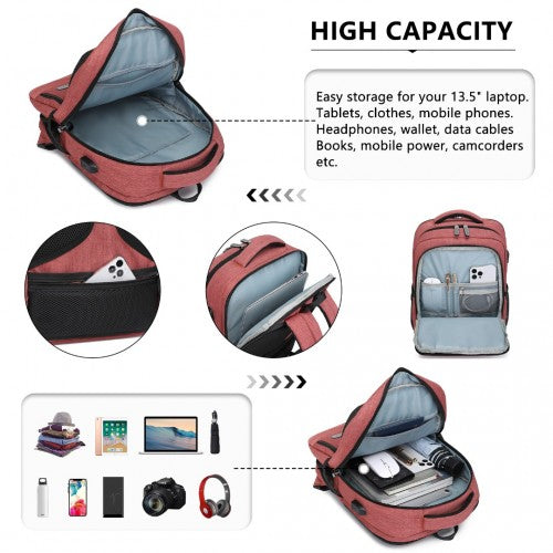 Kono Multi - Compartment Backpack with USB Port - Claret