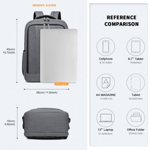 Kono Multi - Compartment Backpack with USB Port - Grey