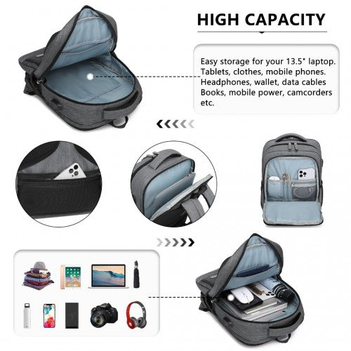 Kono Multi - Compartment Backpack with USB Port - Grey