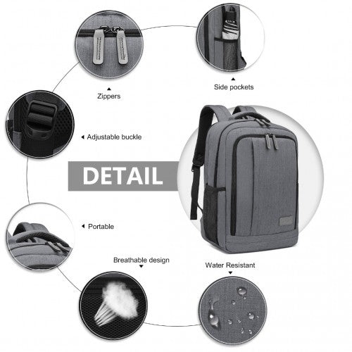 Kono Multi - Compartment Backpack with USB Port - Grey