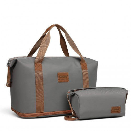 Kono Two Pieces Expandable Durable Waterproof Travel Duffel Bag Set - Grey And Brown