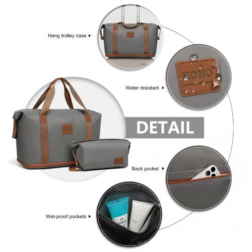 Kono Two Pieces Expandable Durable Waterproof Travel Duffel Bag Set - Grey And Brown