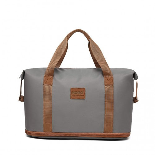 Kono Two Pieces Expandable Durable Waterproof Travel Duffel Bag Set - Grey And Brown