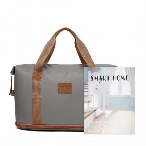 Kono Two Pieces Expandable Durable Waterproof Travel Duffel Bag Set - Grey And Brown