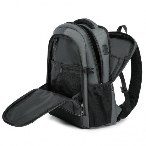 Kono Functional Travel Backpack With USB Charging Port - Grey