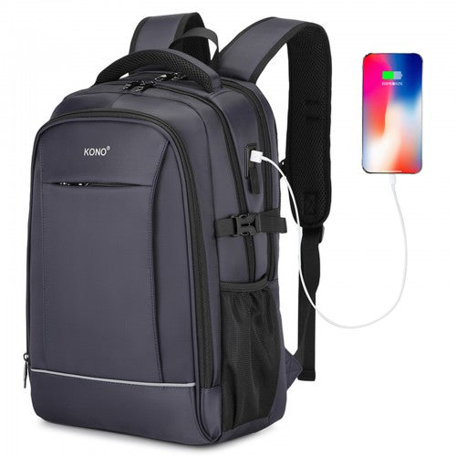 Kono Functional Travel Backpack With USB Charging Port - Navy