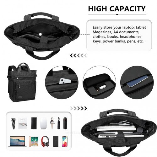 Kono Durable Waterproof Multi Men's Backpack Shoulder Bag - Black
