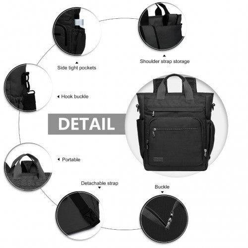 Kono Durable Waterproof Multi Men's Backpack Shoulder Bag - Black