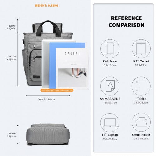 Kono Durable Waterproof Multi Men's Backpack Shoulder Bag - Grey