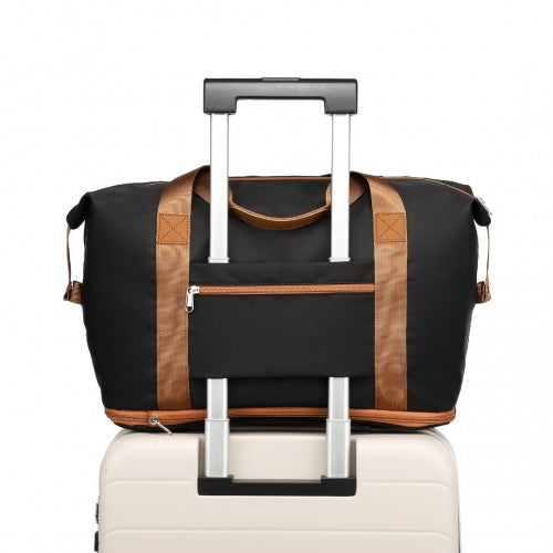 Kono Two Pieces Expandable Durable Waterproof Travel Duffel Bag Set - Black And Brown