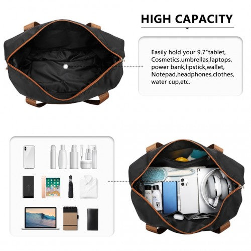 Kono Two Pieces Expandable Durable Waterproof Travel Duffel Bag Set - Black And Brown