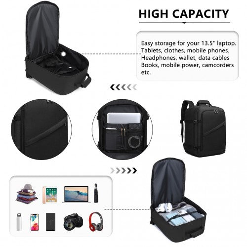 Kono Lightweight Cabin Bag Travel Business Backpack - Black