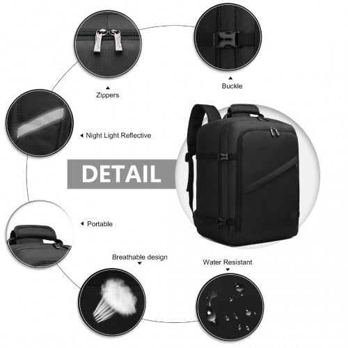 Kono Lightweight Cabin Bag Travel Business Backpack - Black