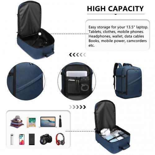Kono Lightweight Cabin Bag Travel Business Backpack - Navy