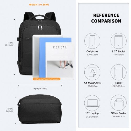 Kono Multi - level High - capacity Cabin Bag Travel Backpack - Black