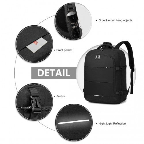 Kono Multi - level High - capacity Cabin Bag Travel Backpack - Black