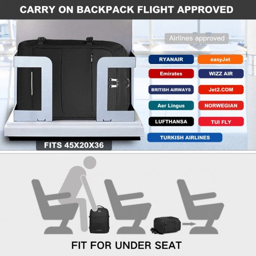 Kono Multi - level High - capacity Cabin Bag Travel Backpack - Black