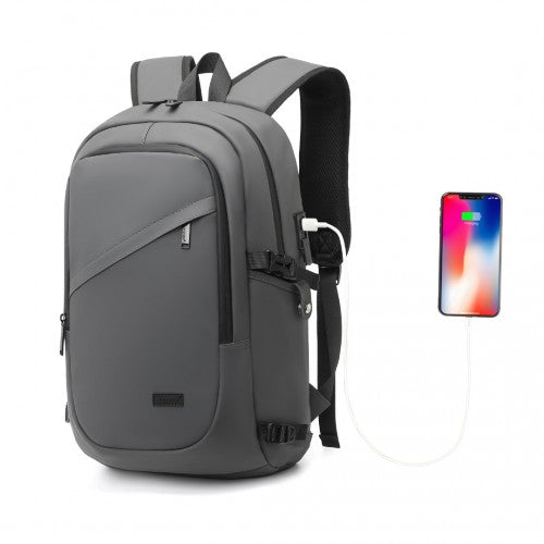 Kono PVC Coated Water - Resistant Tech Backpack With USB Charging Port - Grey
