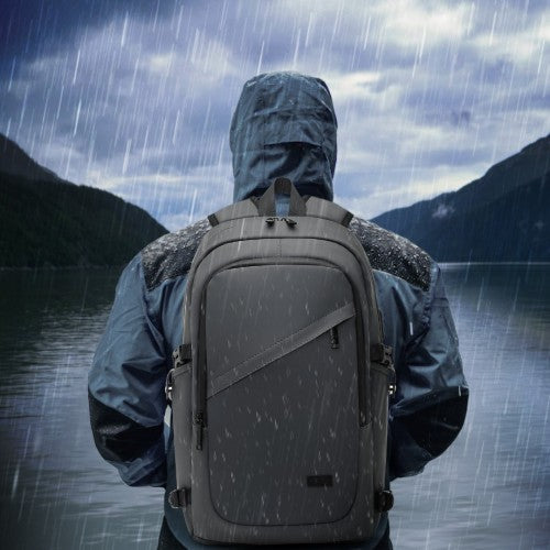 Kono PVC Coated Water - Resistant Tech Backpack With USB Charging Port - Grey