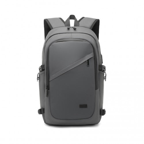 Kono PVC Coated Water - Resistant Tech Backpack With USB Charging Port - Grey
