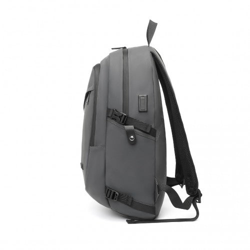 Kono PVC Coated Water - Resistant Tech Backpack With USB Charging Port - Grey