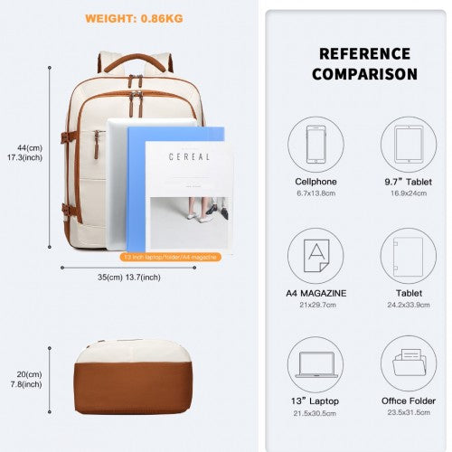 Kono Premium Carry - On Travel Backpack with Suitcase - Style Opening Multi - Level High - Capacity Cabin Bag - Beige And Brown