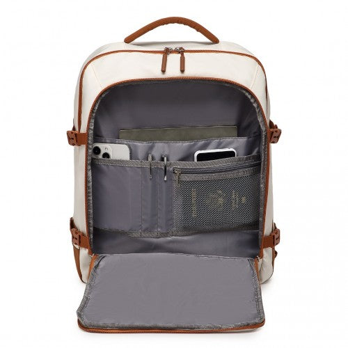 Kono Premium Carry - On Travel Backpack with Suitcase - Style Opening Multi - Level High - Capacity Cabin Bag - Beige And Brown
